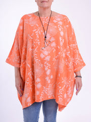 Lagenlook Oversized Cotton Tunic - 10077 FLORAL, Tops & Shirts, Pure Plus Clothing, Lagenlook Clothing, Plus Size Fashion, Over 50 Fashion
