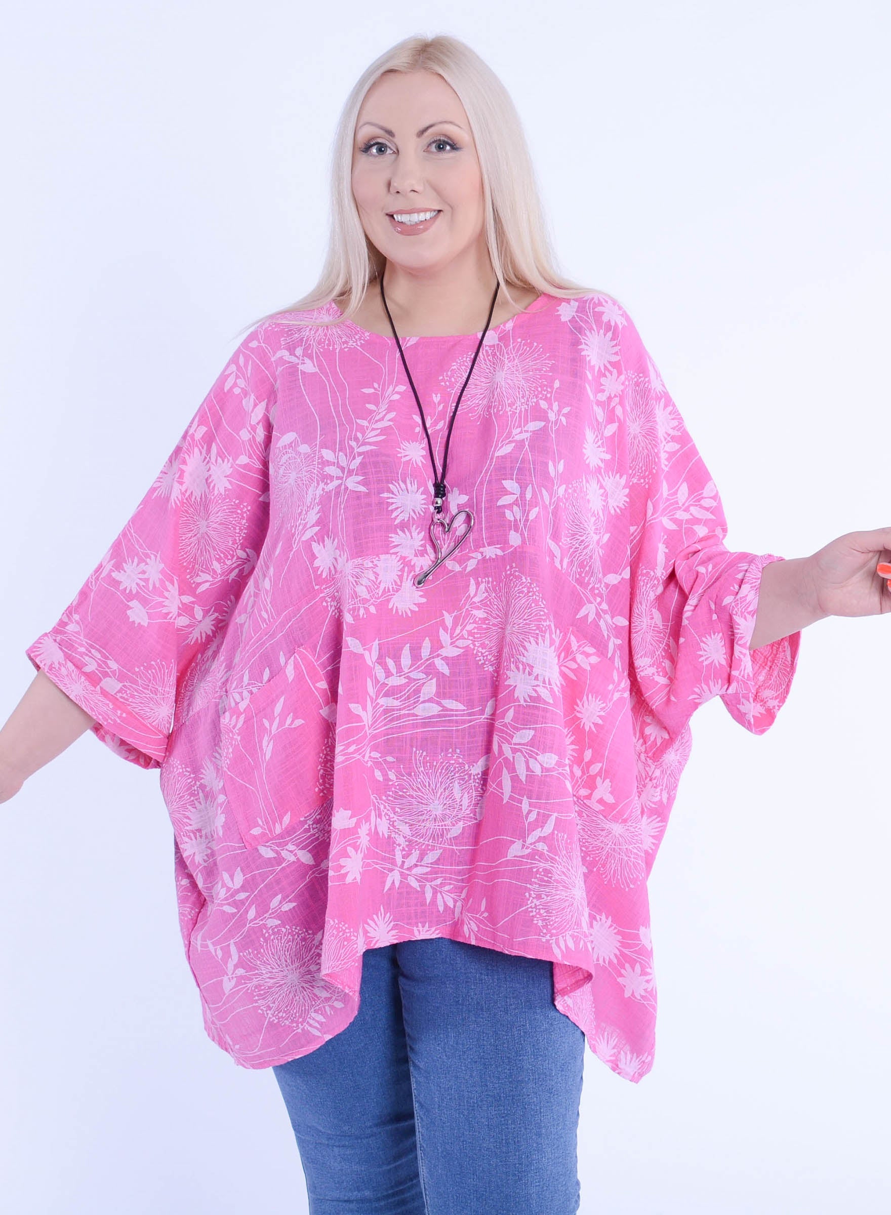 Lagenlook Oversized Cotton Tunic - 10077 FLORAL, Tops & Shirts, Pure Plus Clothing, Lagenlook Clothing, Plus Size Fashion, Over 50 Fashion