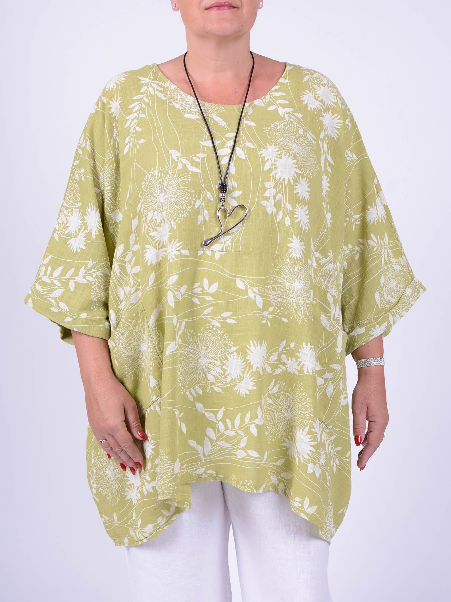 Lagenlook Oversized Cotton Tunic - 10077 FLORAL, Tops & Shirts, Pure Plus Clothing, Lagenlook Clothing, Plus Size Fashion, Over 50 Fashion