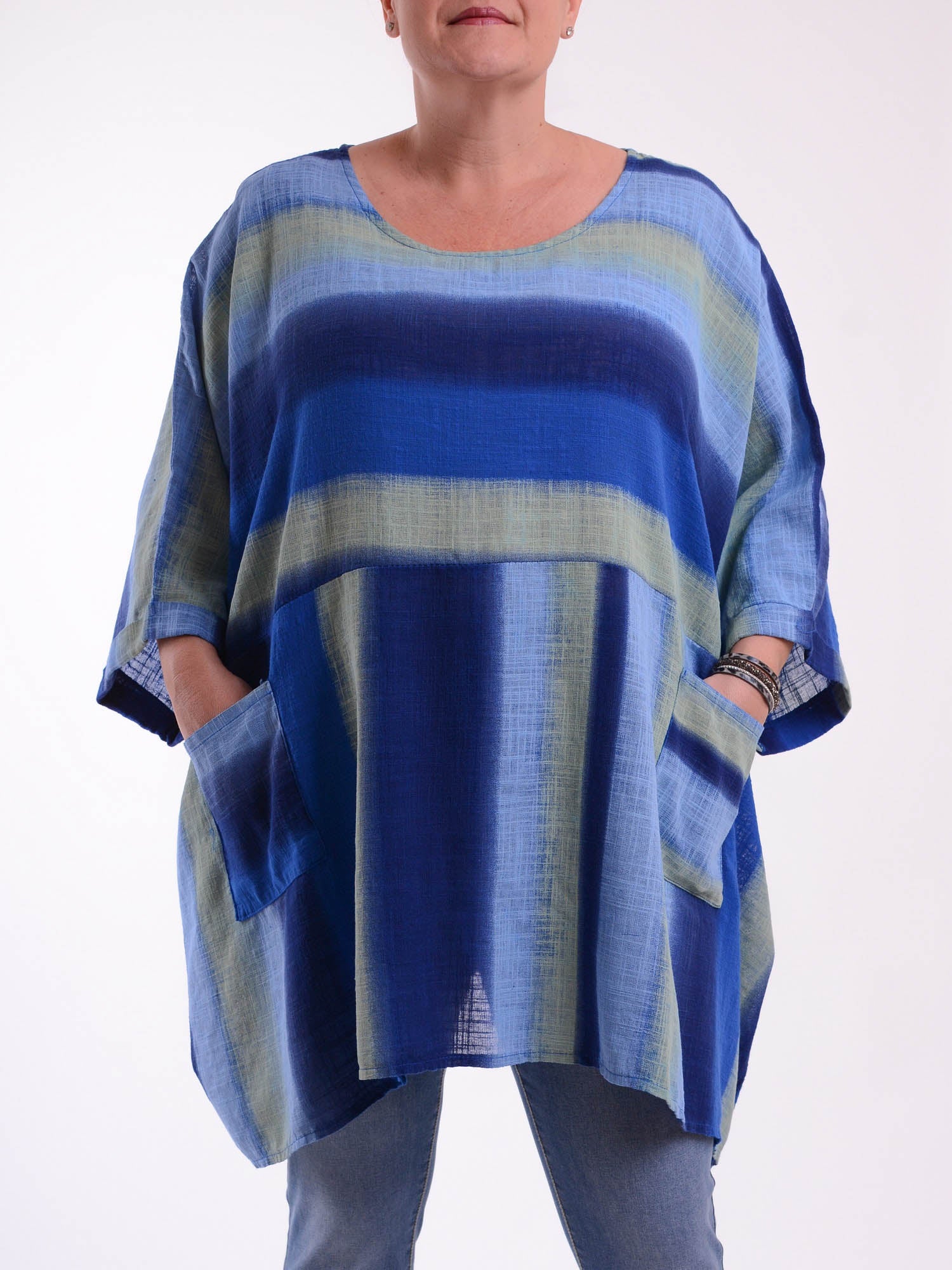 Lagenlook Oversized Cotton Striped Tunic -10077 STRIPE, Tops & Shirts, Pure Plus Clothing, Lagenlook Clothing, Plus Size Fashion, Over 50 Fashion