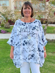 Lagenlook Oversized Cotton Tunic - 10077 FLORAL, Tops & Shirts, Pure Plus Clothing, Lagenlook Clothing, Plus Size Fashion, Over 50 Fashion