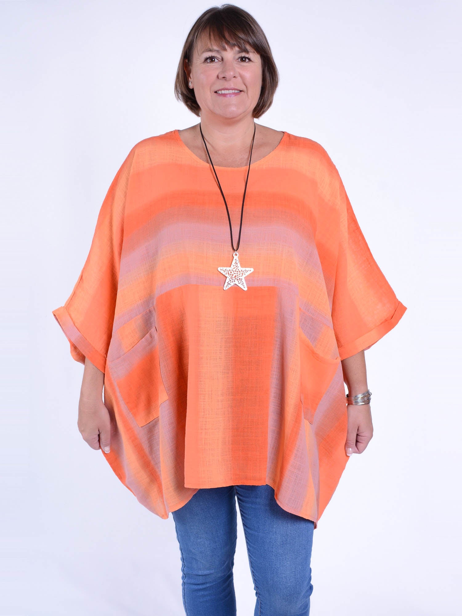 Lagenlook Oversized Cotton Striped Tunic -10077 STRIPE, Tops & Shirts, Pure Plus Clothing, Lagenlook Clothing, Plus Size Fashion, Over 50 Fashion