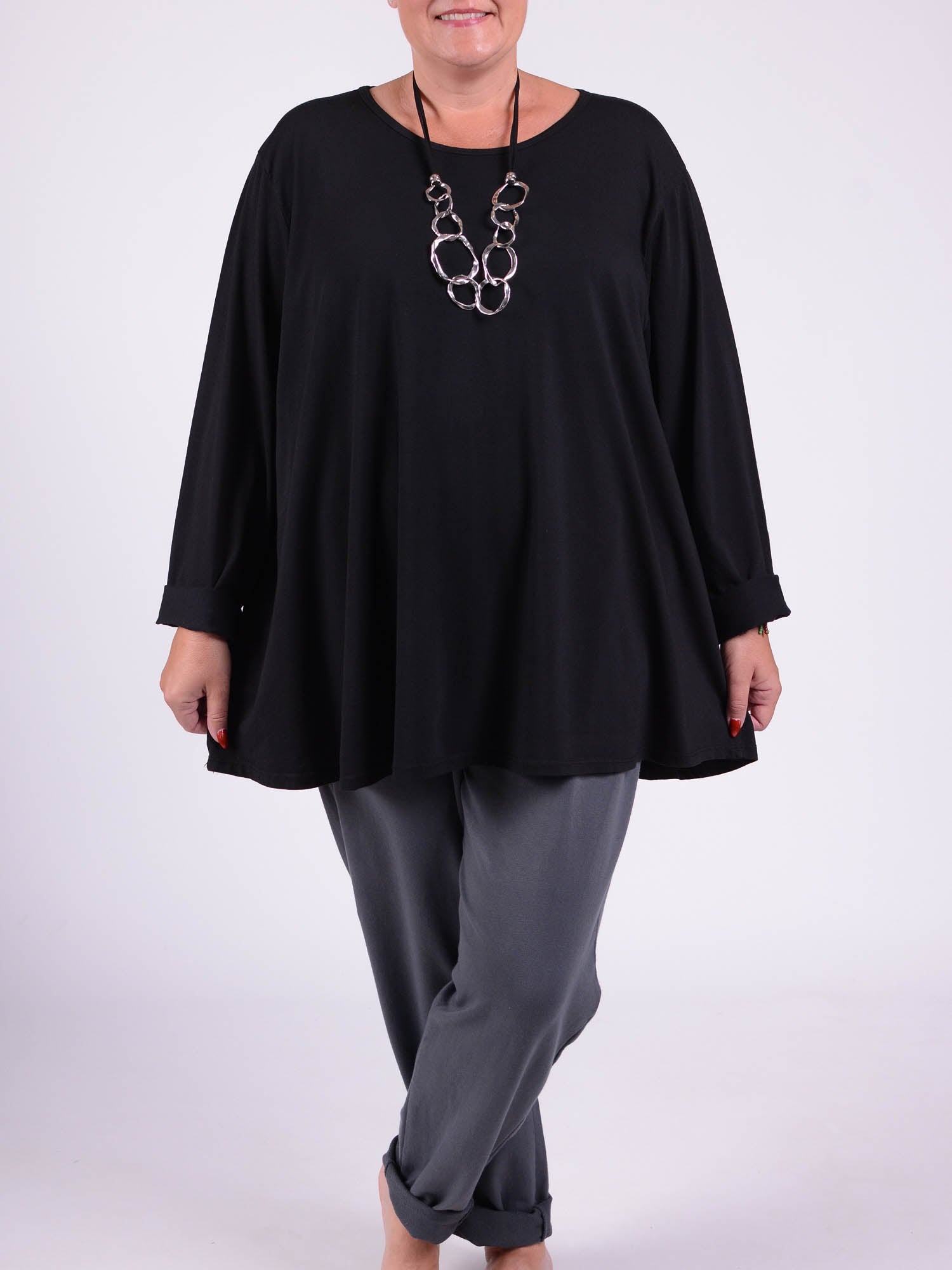 Cotton Swing Top - Round Neck 20516 LONG SLEEVE, Tops & Shirts, Pure Plus Clothing, Lagenlook Clothing, Plus Size Fashion, Over 50 Fashion