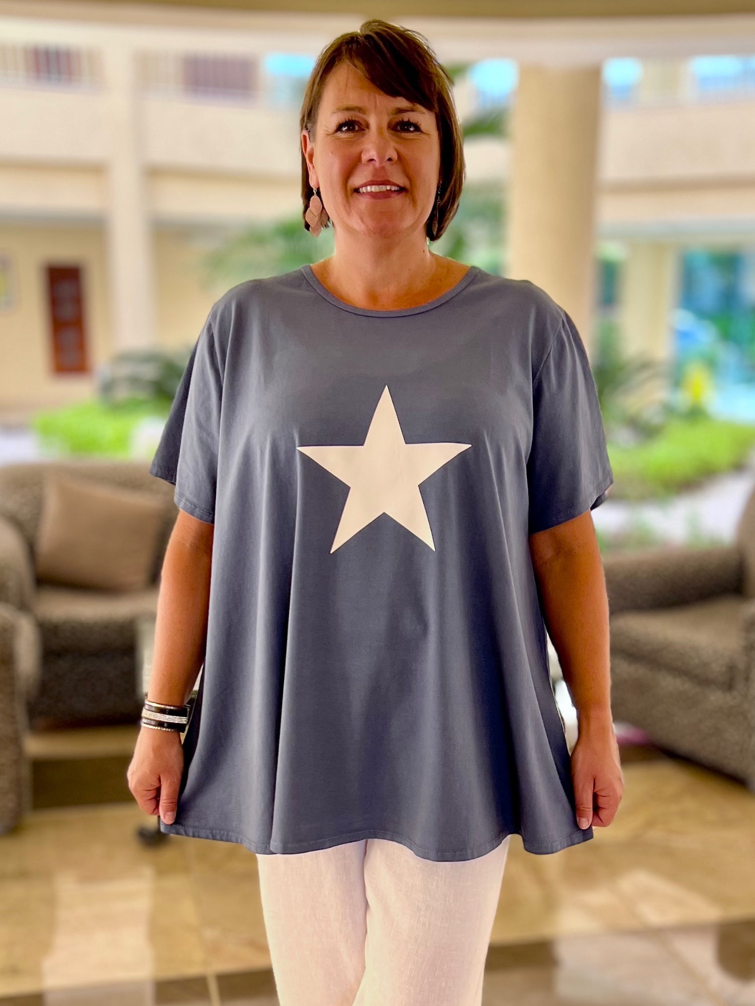 Cotton Short Sleeve Swing T Shirt - 10516 STAR, Tops & Shirts, Pure Plus Clothing, Lagenlook Clothing, Plus Size Fashion, Over 50 Fashion