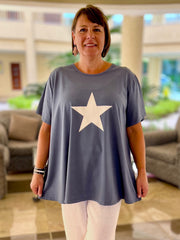 Cotton Short Sleeve Swing T Shirt - 10516 STAR, Tops & Shirts, Pure Plus Clothing, Lagenlook Clothing, Plus Size Fashion, Over 50 Fashion