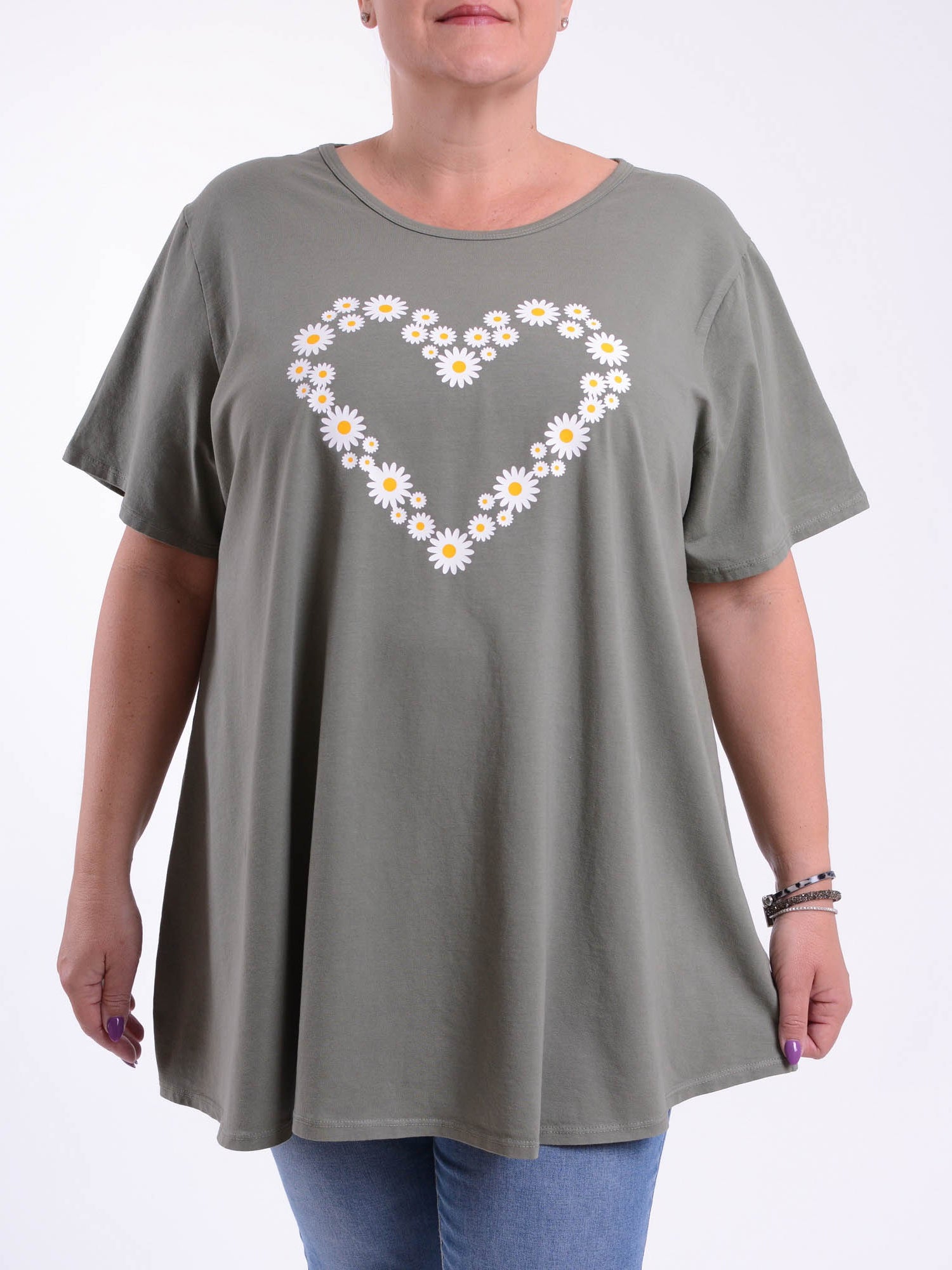 Basic Cotton Swing T Shirt - Round Neck 10516 DAISY HEART, Tops & Shirts, Pure Plus Clothing, Lagenlook Clothing, Plus Size Fashion, Over 50 Fashion