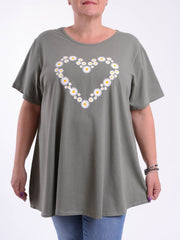 Basic Cotton Swing T Shirt - Round Neck 10516 DAISY HEART, Tops & Shirts, Pure Plus Clothing, Lagenlook Clothing, Plus Size Fashion, Over 50 Fashion