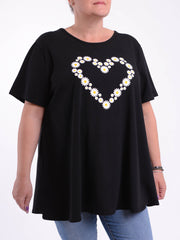 Basic Cotton Swing T Shirt - Round Neck 10516 DAISY HEART, Tops & Shirts, Pure Plus Clothing, Lagenlook Clothing, Plus Size Fashion, Over 50 Fashion