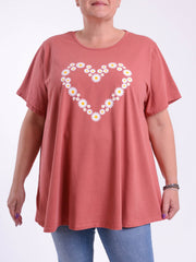 Basic Cotton Swing T Shirt - Round Neck 10516 DAISY HEART, Tops & Shirts, Pure Plus Clothing, Lagenlook Clothing, Plus Size Fashion, Over 50 Fashion