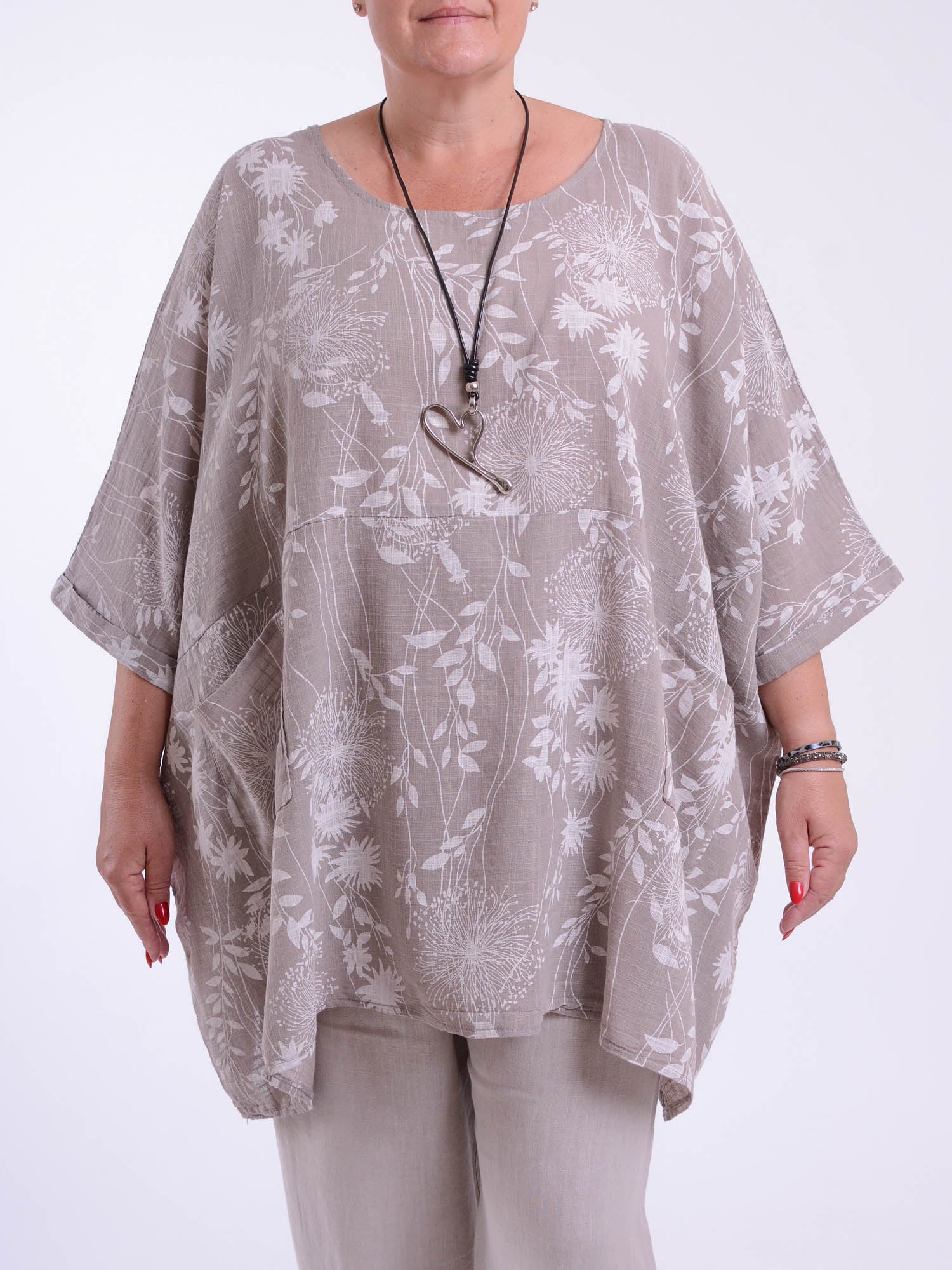 Lagenlook Oversized Cotton Tunic - 10077 FLORAL, Tops & Shirts, Pure Plus Clothing, Lagenlook Clothing, Plus Size Fashion, Over 50 Fashion