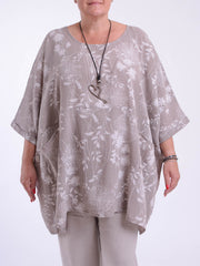 Lagenlook Oversized Cotton Tunic - 10077 FLORAL, Tops & Shirts, Pure Plus Clothing, Lagenlook Clothing, Plus Size Fashion, Over 50 Fashion