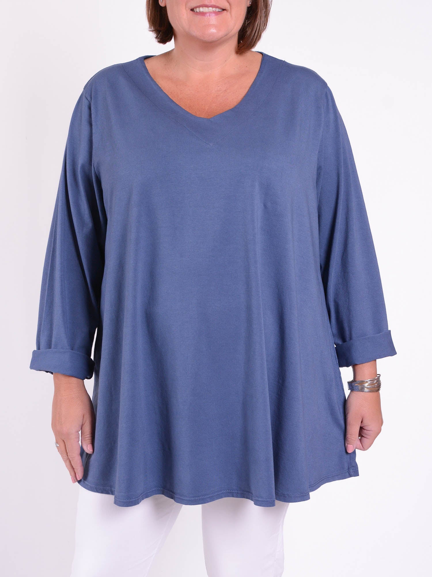 Cotton Swing Top - V Neck 20520 LONG SLEEVE, Tops & Shirts, Pure Plus Clothing, Lagenlook Clothing, Plus Size Fashion, Over 50 Fashion
