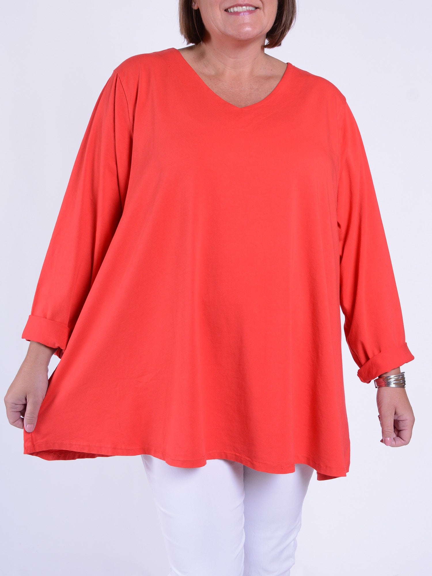 Cotton Swing Top - V Neck 20520 LONG SLEEVE, Tops & Shirts, Pure Plus Clothing, Lagenlook Clothing, Plus Size Fashion, Over 50 Fashion
