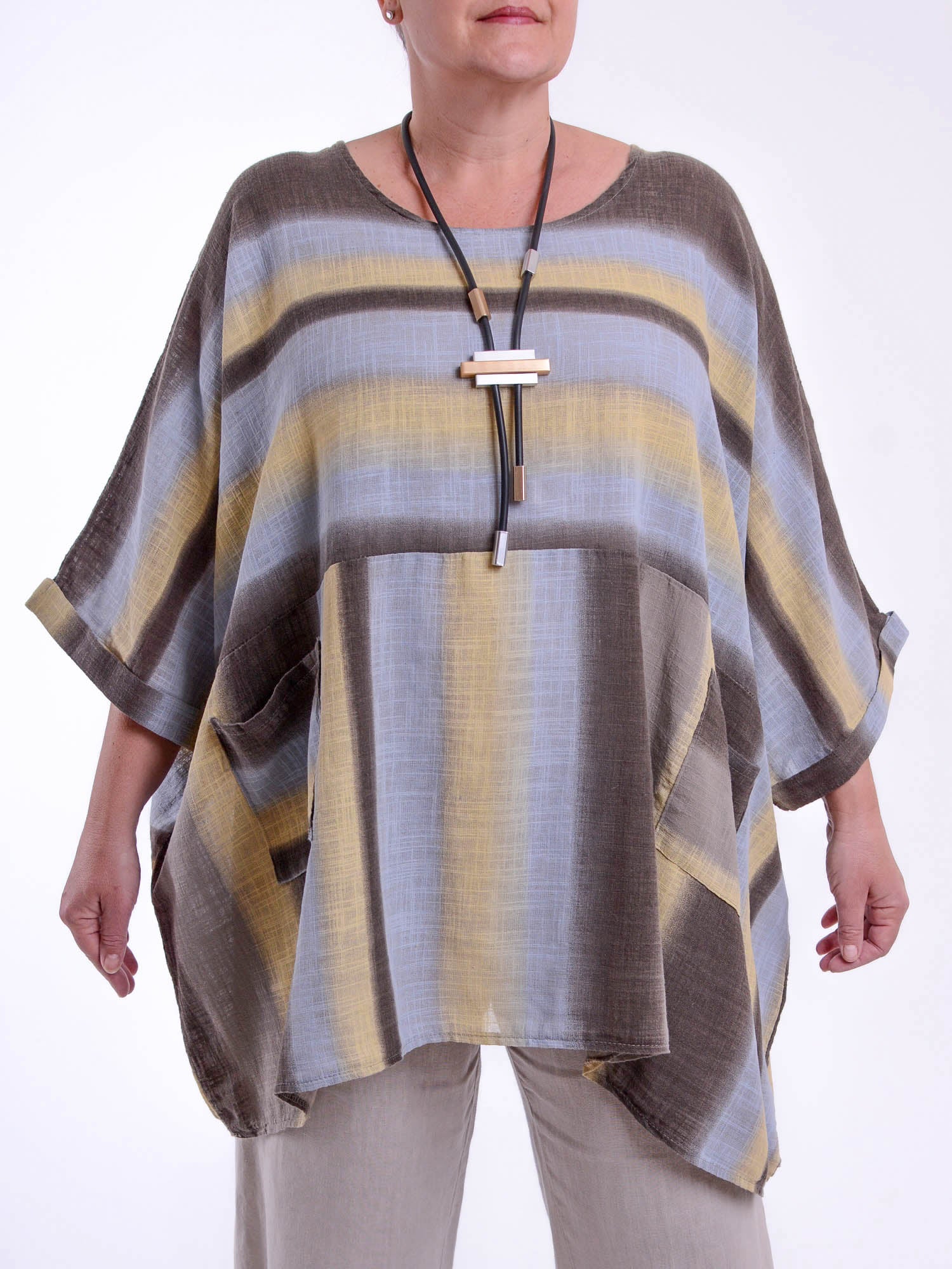 Lagenlook Oversized Cotton Striped Tunic -10077 STRIPE, Tops & Shirts, Pure Plus Clothing, Lagenlook Clothing, Plus Size Fashion, Over 50 Fashion