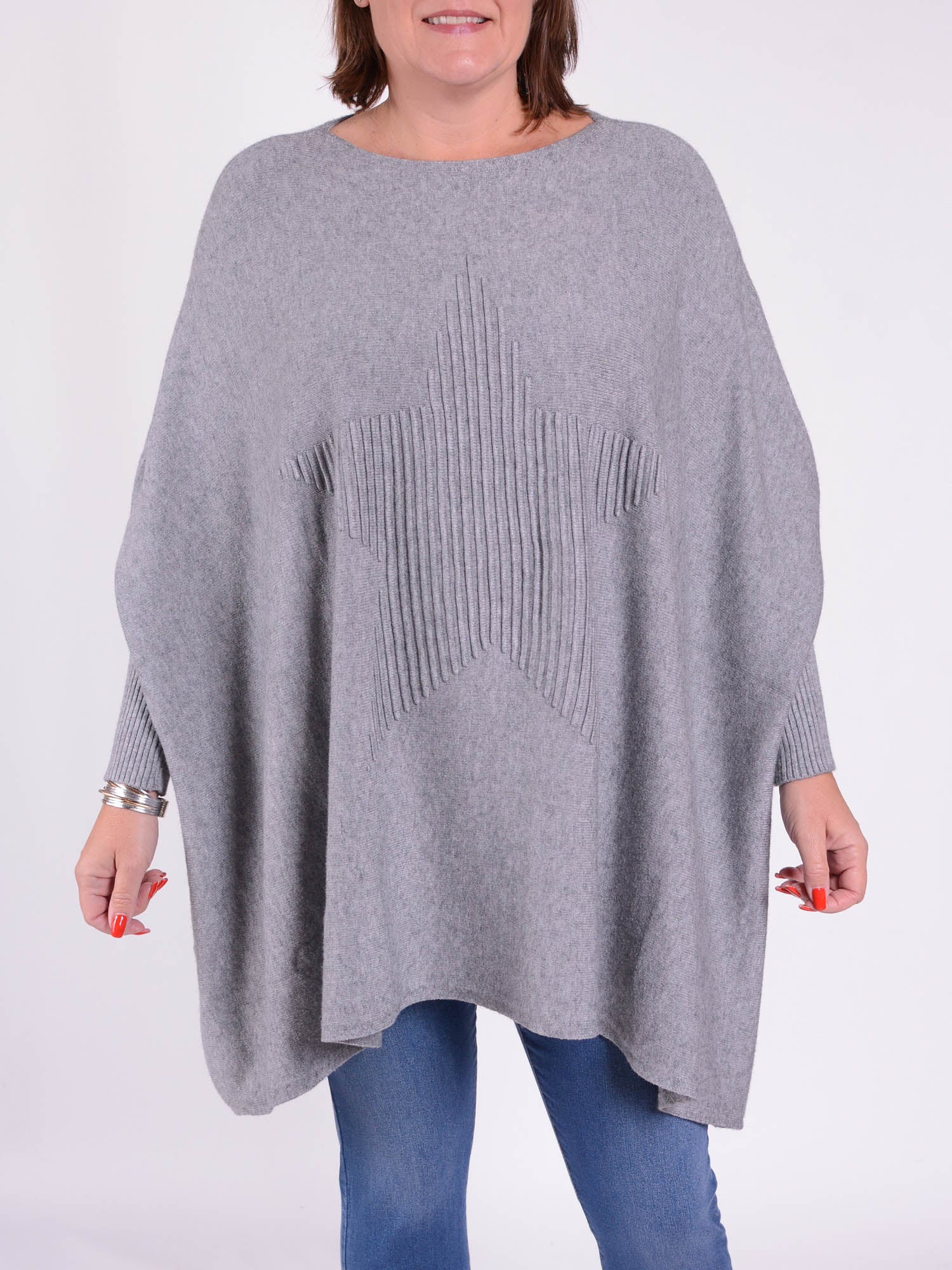 Soft Knit Batwing Sleeve Jumper with Star design - 3600, Jumpers & Cardigans, Pure Plus Clothing, Lagenlook Clothing, Plus Size Fashion, Over 50 Fashion