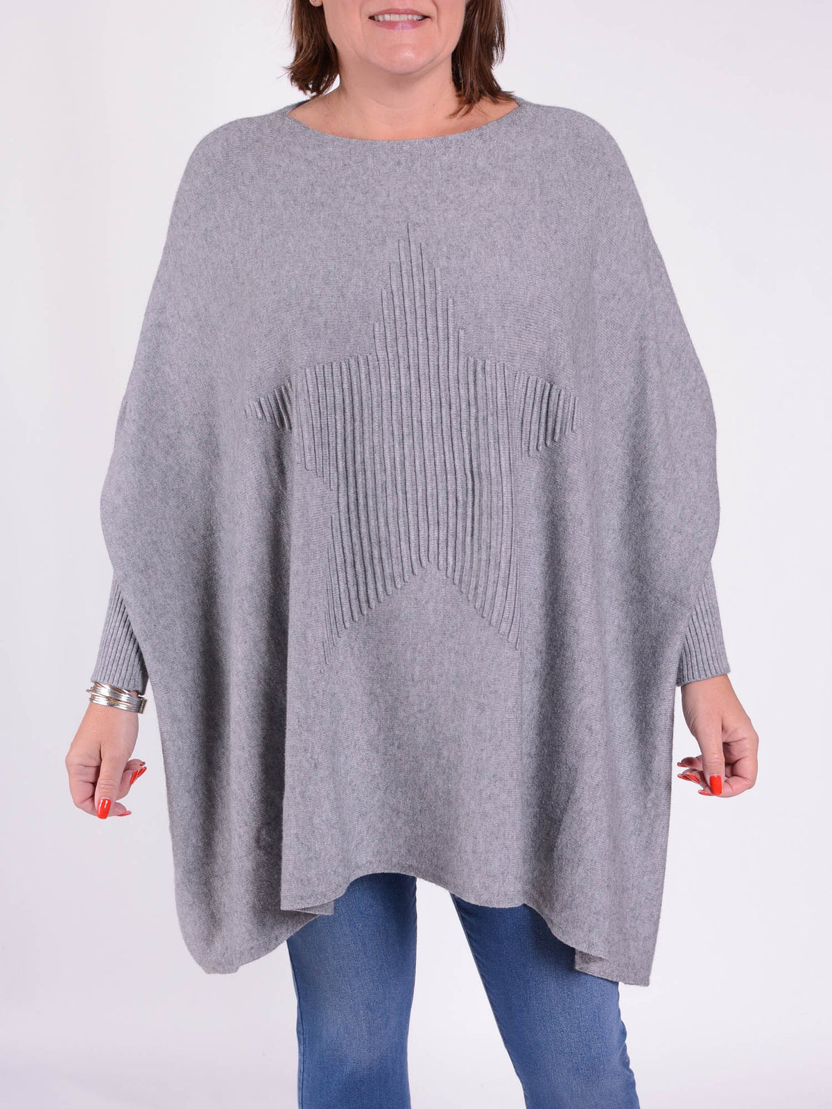 Soft Knit Batwing Sleeve Jumper with Star design - 3600, Jumpers & Cardigans, Pure Plus Clothing, Lagenlook Clothing, Plus Size Fashion, Over 50 Fashion