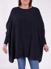 Soft Knit Batwing Sleeve Jumper with Star design - 3600, Jumpers & Cardigans, Pure Plus Clothing, Lagenlook Clothing, Plus Size Fashion, Over 50 Fashion