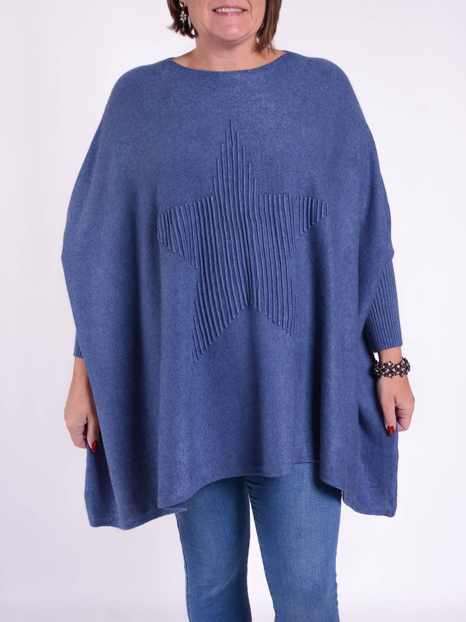 Soft Knit Batwing Sleeve Jumper with Star design - 3600, Jumpers & Cardigans, Pure Plus Clothing, Lagenlook Clothing, Plus Size Fashion, Over 50 Fashion