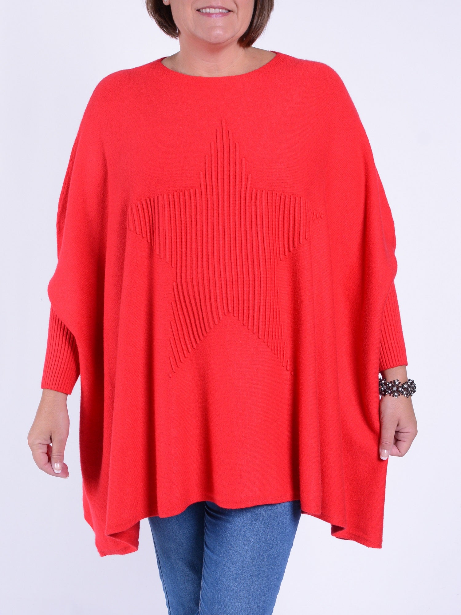 Soft Knit Batwing Sleeve Jumper with Star design - 3600, Jumpers & Cardigans, Pure Plus Clothing, Lagenlook Clothing, Plus Size Fashion, Over 50 Fashion
