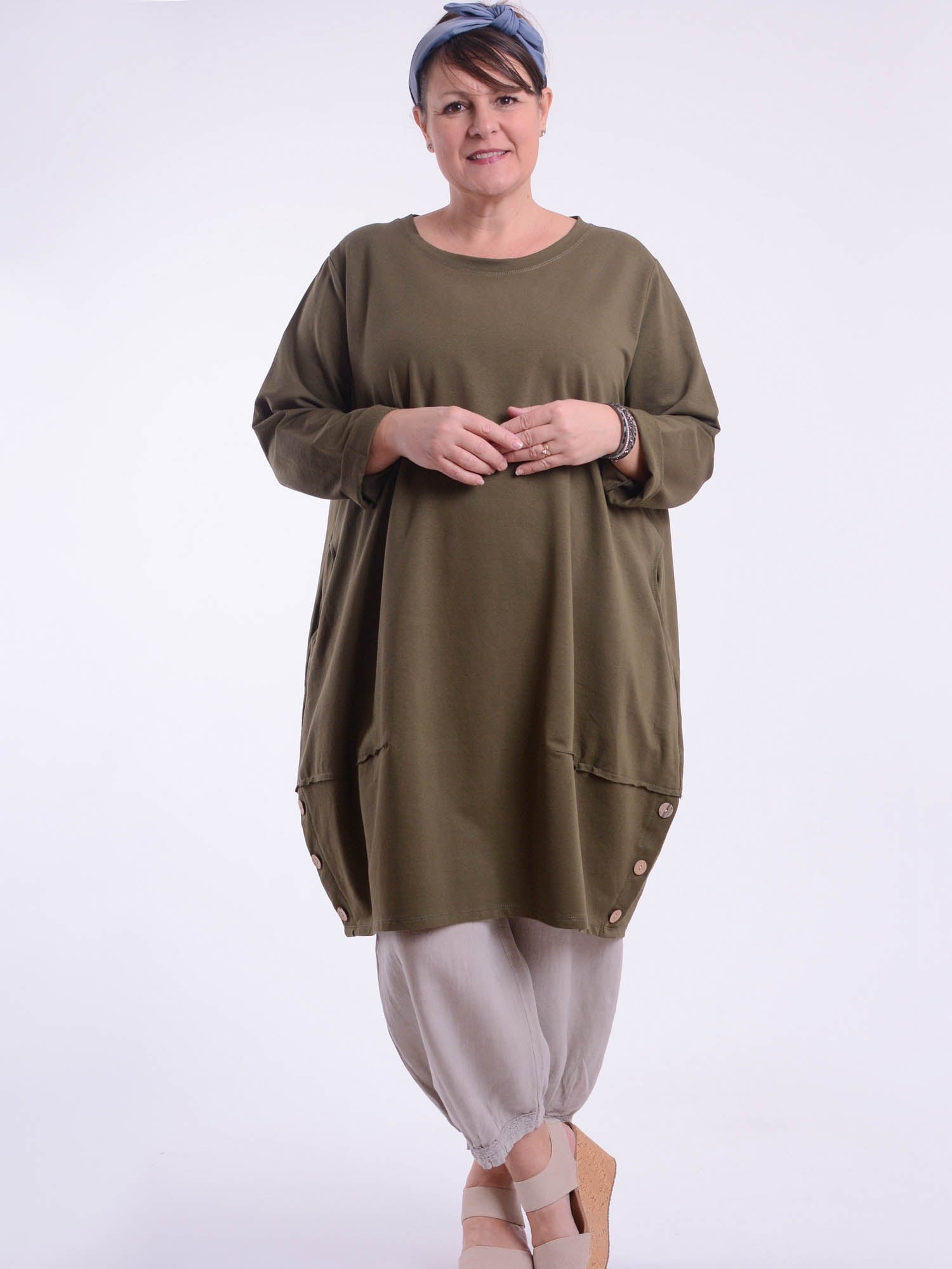Lagenlook Buttoned Hem Dress - 10667, Dresses, Pure Plus Clothing, Lagenlook Clothing, Plus Size Fashion, Over 50 Fashion