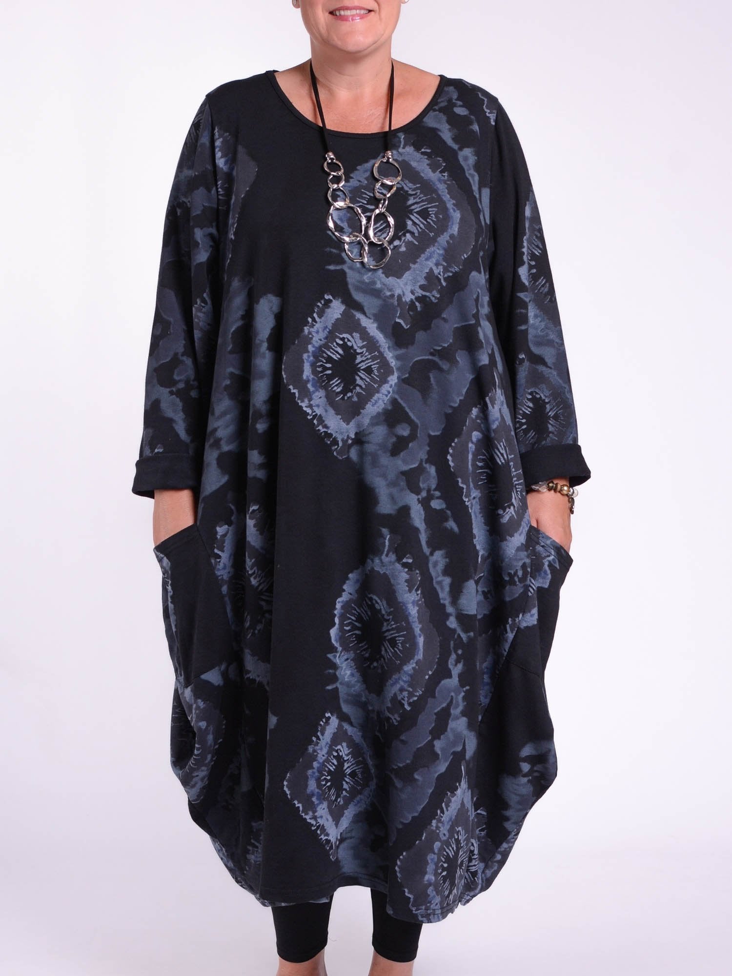Lagenlook Parachute Dress With Pockets Cotton - 9215 Patterned, Dresses, Pure Plus Clothing, Lagenlook Clothing, Plus Size Fashion, Over 50 Fashion