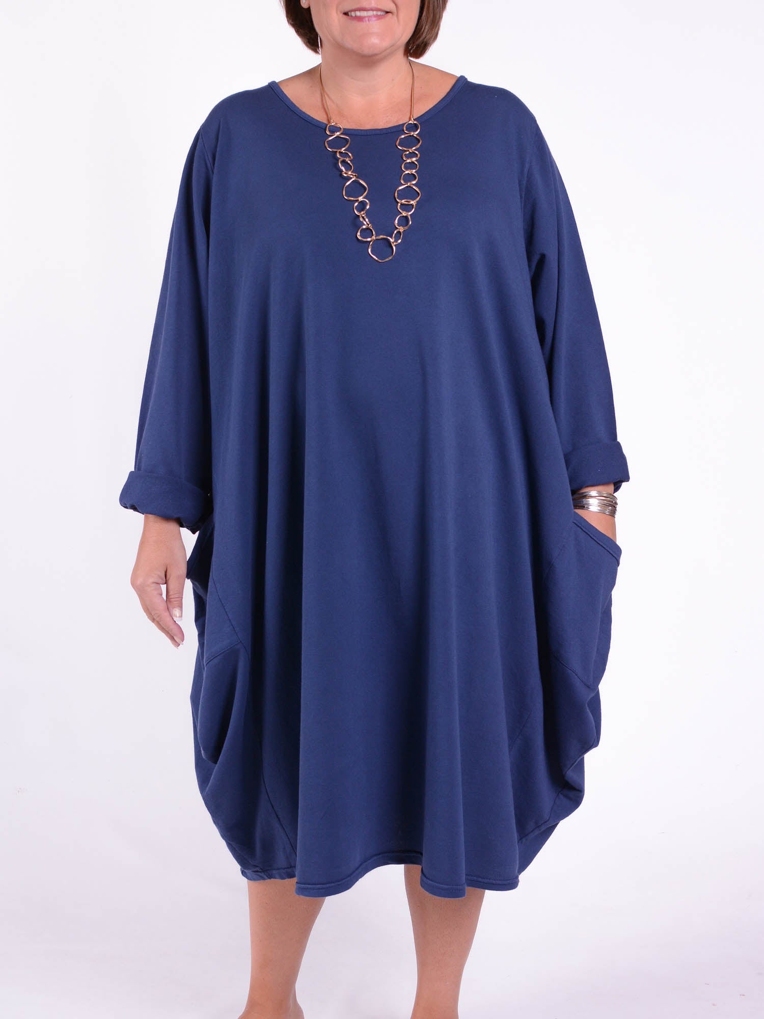 Lagenlook Long Dress with Pockets - 9215 Plain, Dresses, Pure Plus Clothing, Lagenlook Clothing, Plus Size Fashion, Over 50 Fashion