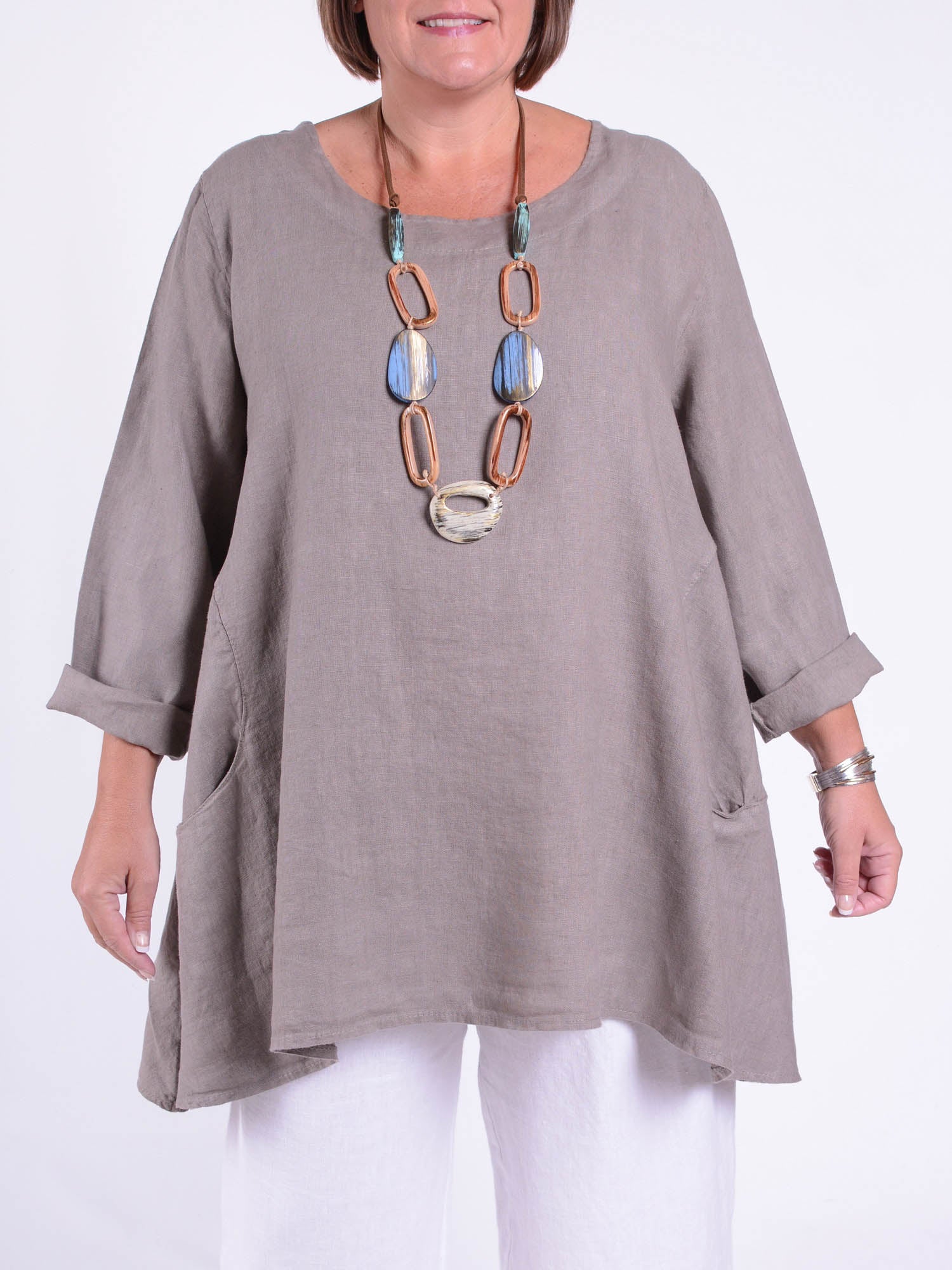 Lagenlook Heavy Linen Quirky Tunic - 9415, Tops & Shirts, Pure Plus Clothing, Lagenlook Clothing, Plus Size Fashion, Over 50 Fashion