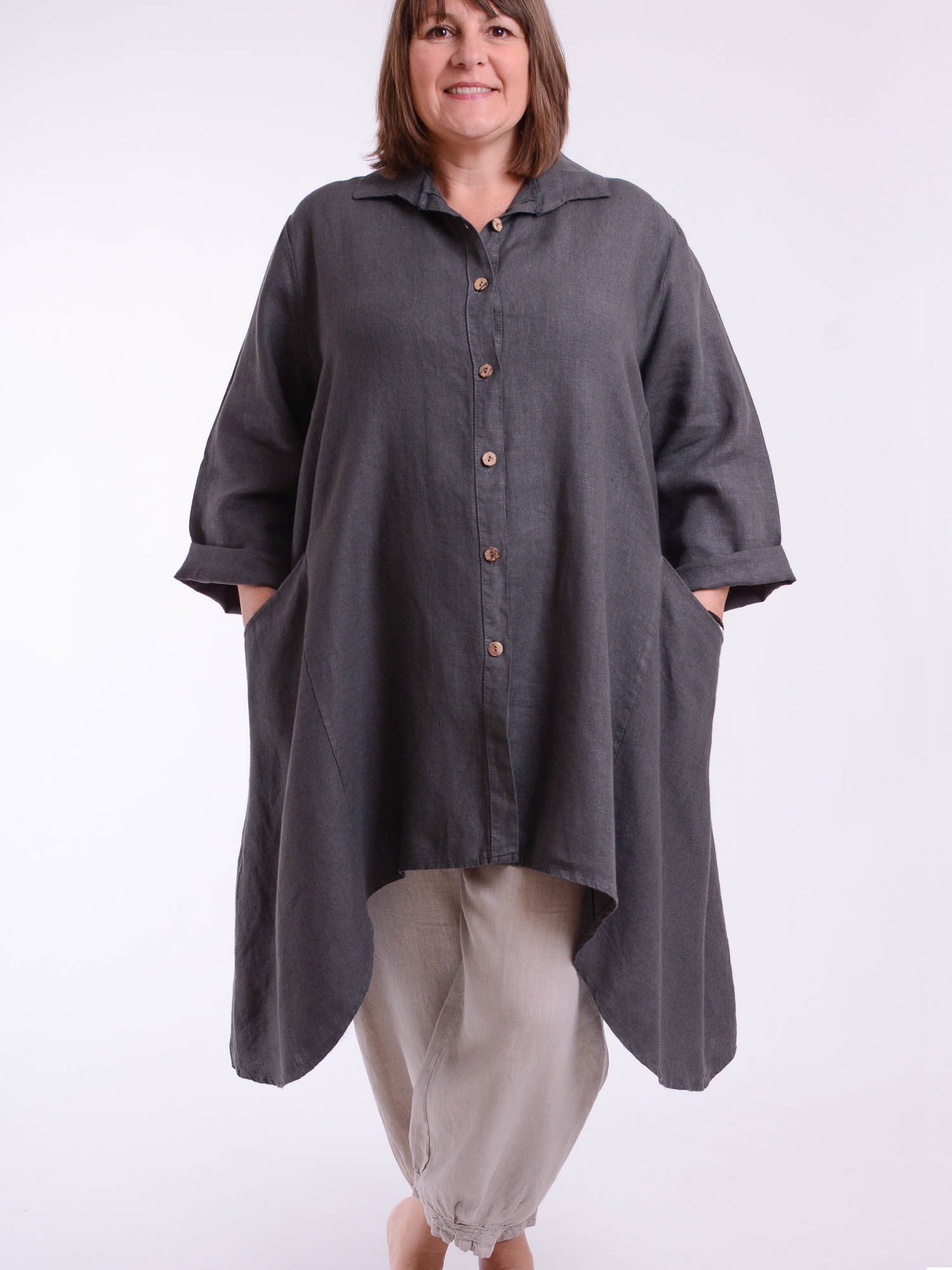 Plus Size Lagenlook Heavy Linen Shirt Dress - 9445, Tops & Shirts, Pure Plus Clothing, Lagenlook Clothing, Plus Size Fashion, Over 50 Fashion