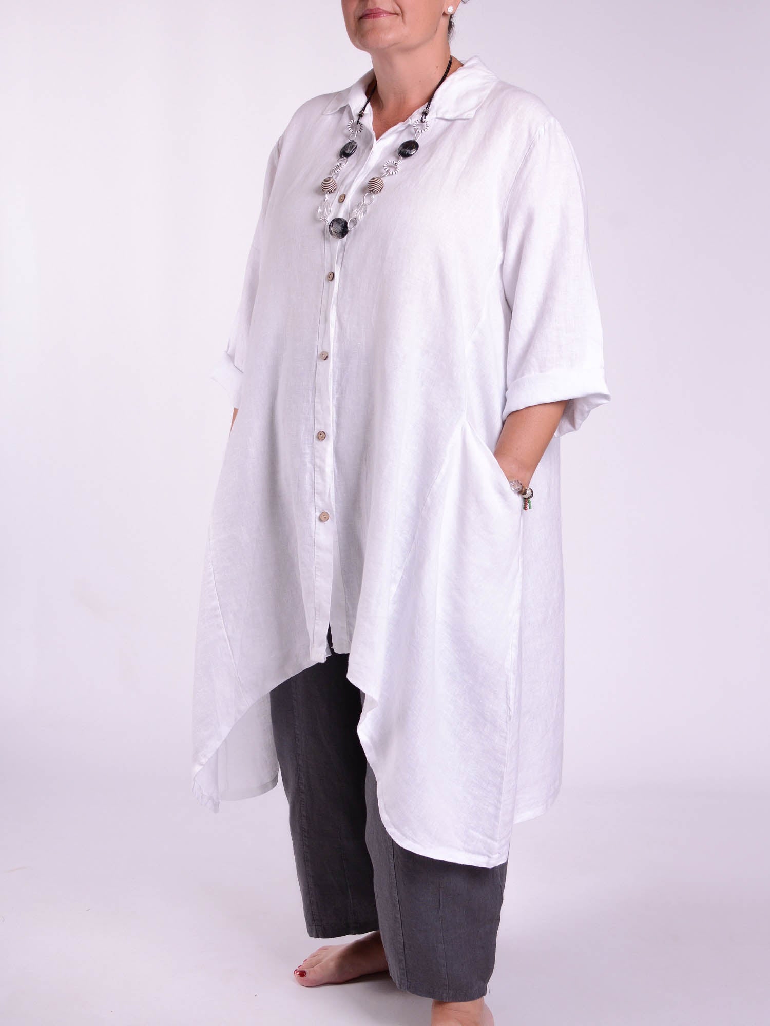 Plus Size Lagenlook Heavy Linen Shirt Dress - 9445, Tops & Shirts, Pure Plus Clothing, Lagenlook Clothing, Plus Size Fashion, Over 50 Fashion