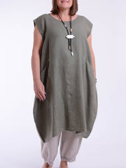 Lagenlook Plus Size Linen Cap Sleeve Dress with Deep Pockets - 9450 Linen, Dresses, Pure Plus Clothing, Lagenlook Clothing, Plus Size Fashion, Over 50 Fashion