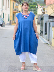Lagenlook Plus Size Linen Cap Sleeve Dress with Deep Pockets - 9450 Linen, Dresses, Pure Plus Clothing, Lagenlook Clothing, Plus Size Fashion, Over 50 Fashion