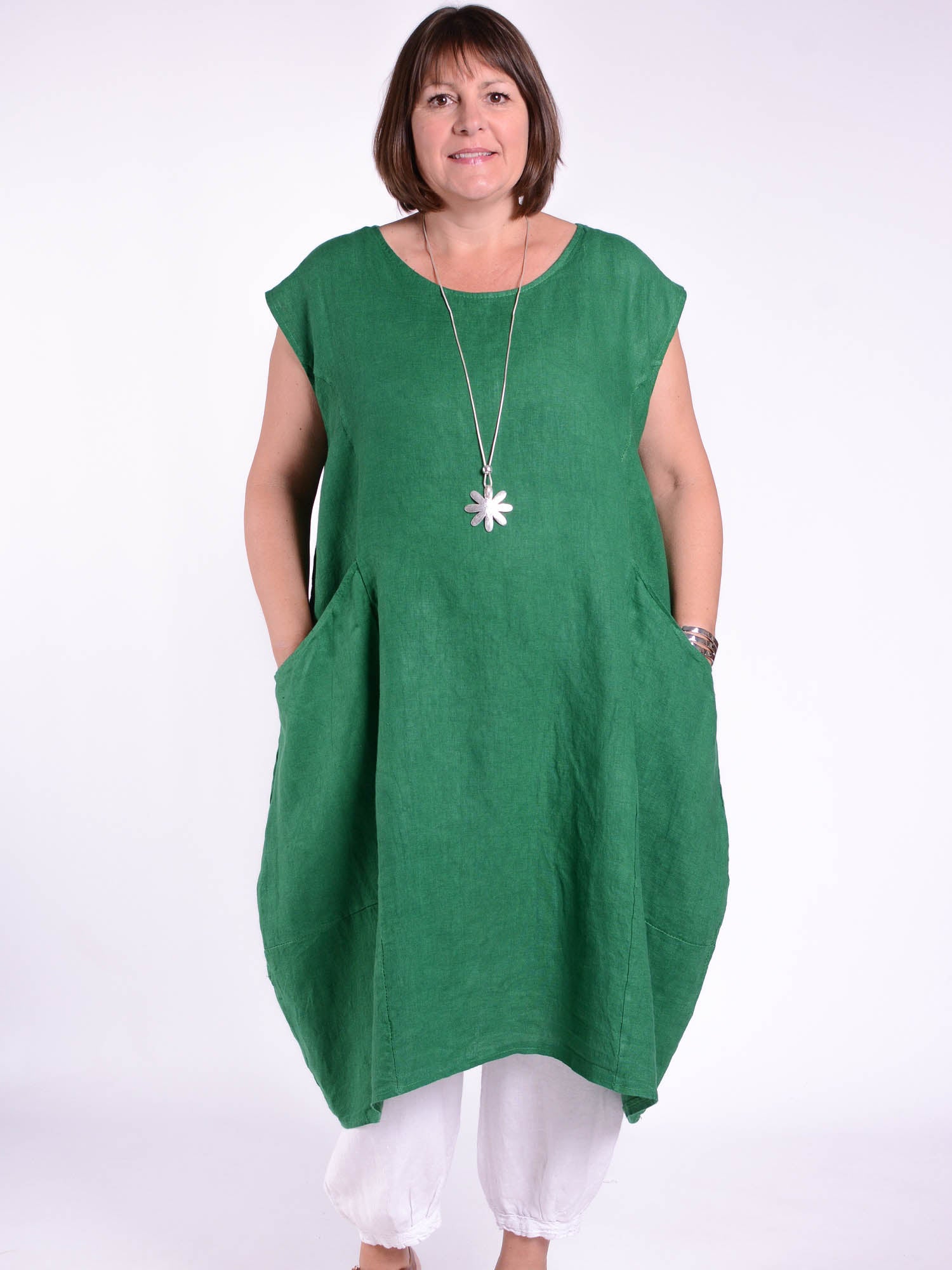 Lagenlook Plus Size Linen Cap Sleeve Dress with Deep Pockets - 9450 Linen, Dresses, Pure Plus Clothing, Lagenlook Clothing, Plus Size Fashion, Over 50 Fashion