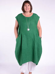 Lagenlook Plus Size Linen Cap Sleeve Dress with Deep Pockets - 9450 Linen, Dresses, Pure Plus Clothing, Lagenlook Clothing, Plus Size Fashion, Over 50 Fashion