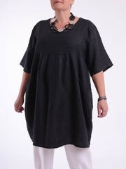 Heavy Linen Quirky Tunic Short Sleeve - 9457, Tops & Shirts, Pure Plus Clothing, Lagenlook Clothing, Plus Size Fashion, Over 50 Fashion