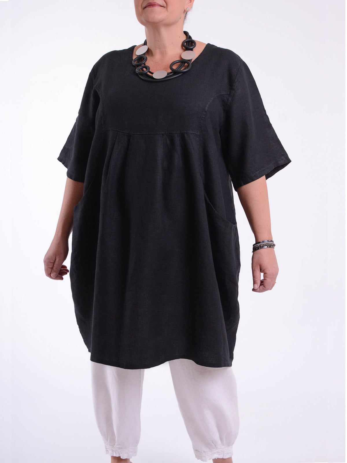 Heavy Linen Quirky Tunic Short Sleeve - 9457, Tops & Shirts, Pure Plus Clothing, Lagenlook Clothing, Plus Size Fashion, Over 50 Fashion