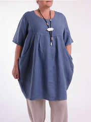 Heavy Linen Quirky Tunic Short Sleeve - 9457, Tops & Shirts, Pure Plus Clothing, Lagenlook Clothing, Plus Size Fashion, Over 50 Fashion