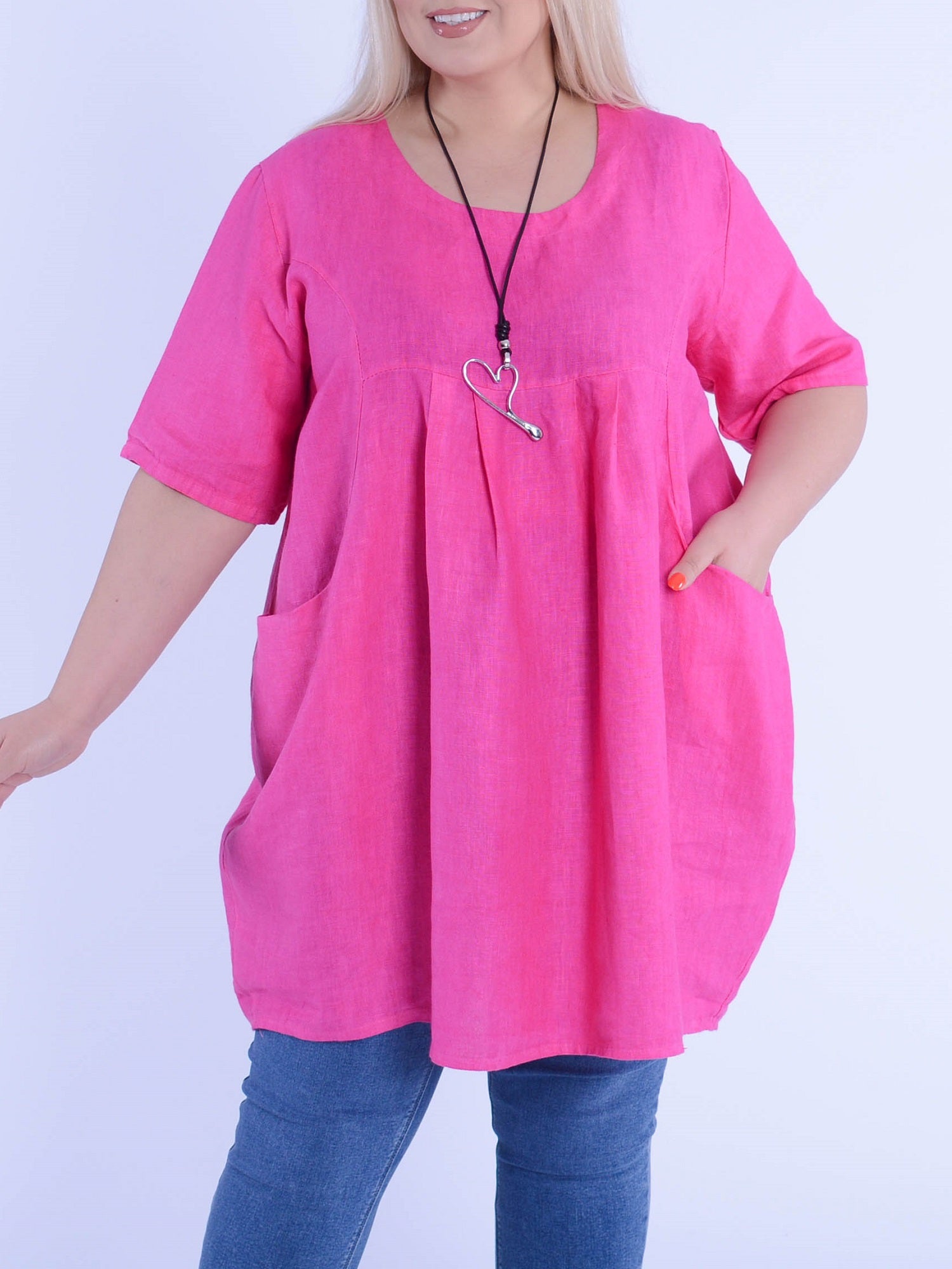 Heavy Linen Quirky Tunic Short Sleeve - 9457, Tops & Shirts, Pure Plus Clothing, Lagenlook Clothing, Plus Size Fashion, Over 50 Fashion