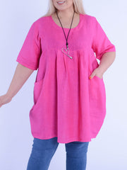 Heavy Linen Quirky Tunic Short Sleeve - 9457, Tops & Shirts, Pure Plus Clothing, Lagenlook Clothing, Plus Size Fashion, Over 50 Fashion