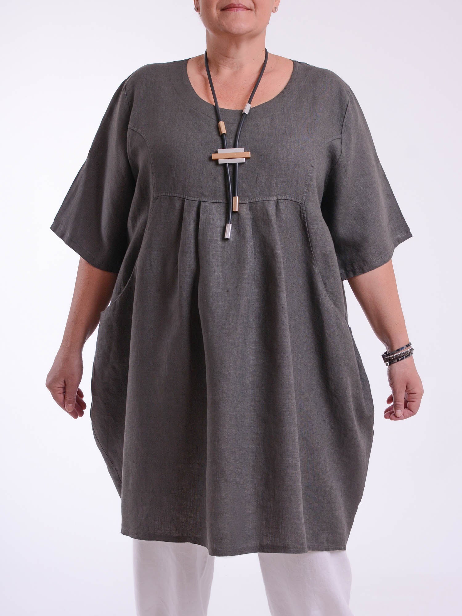 Heavy Linen Quirky Tunic Short Sleeve - 9457, Tops & Shirts, Pure Plus Clothing, Lagenlook Clothing, Plus Size Fashion, Over 50 Fashion