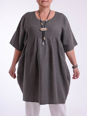 Heavy Linen Quirky Tunic Short Sleeve - 9457, Tops & Shirts, Pure Plus Clothing, Lagenlook Clothing, Plus Size Fashion, Over 50 Fashion