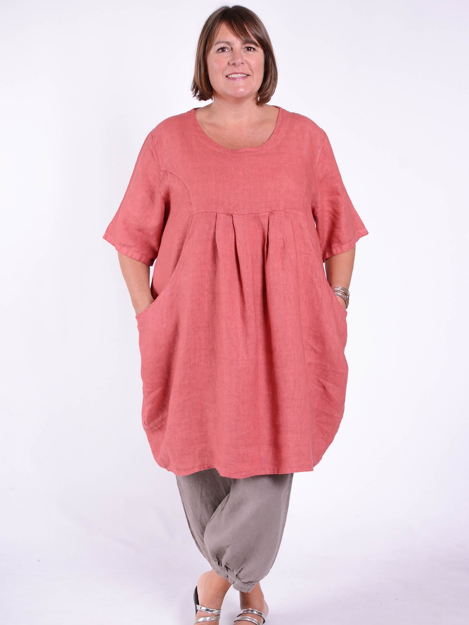 Heavy Linen Quirky Tunic Short Sleeve - 9457, Tops & Shirts, Pure Plus Clothing, Lagenlook Clothing, Plus Size Fashion, Over 50 Fashion