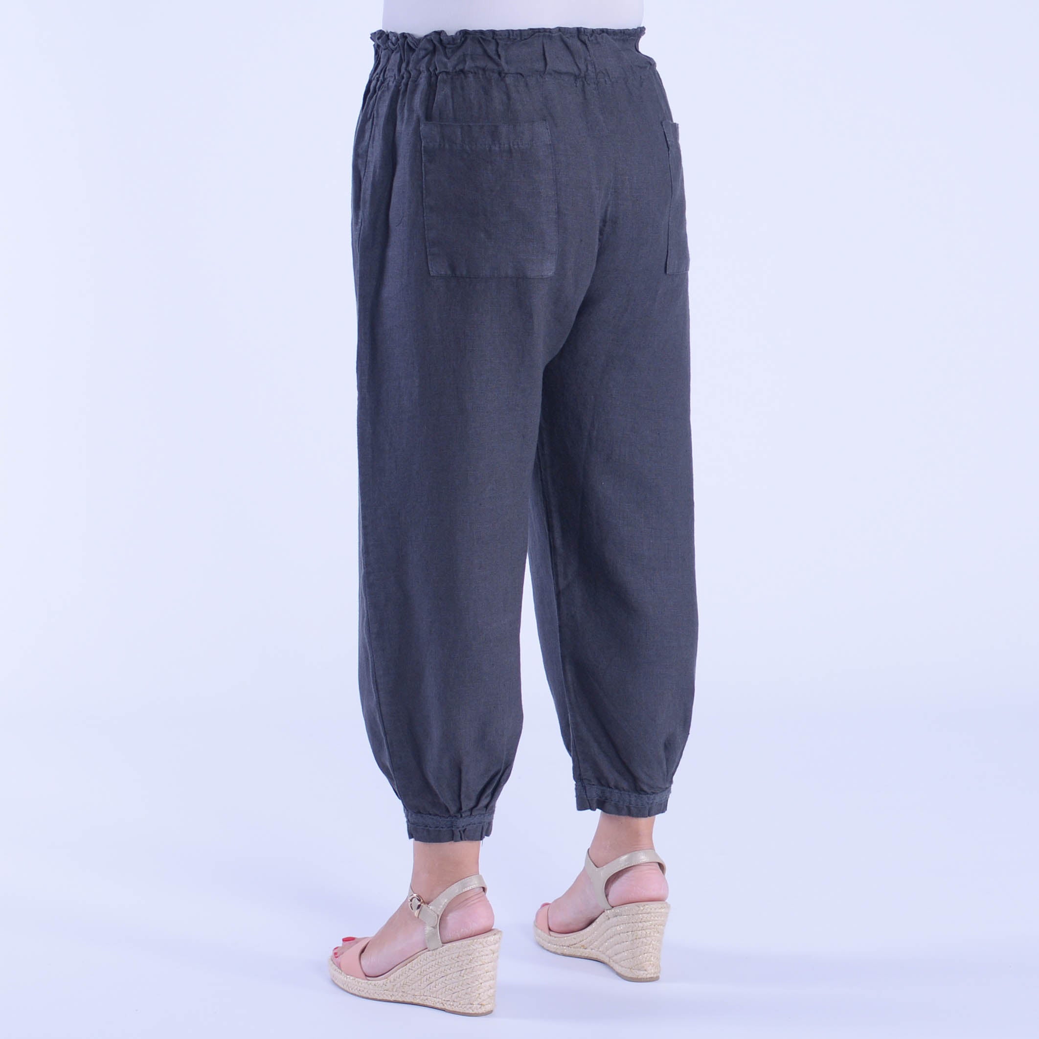 Lace Trim Linen Trousers - 9466, Trousers, Pure Plus Clothing, Lagenlook Clothing, Plus Size Fashion, Over 50 Fashion