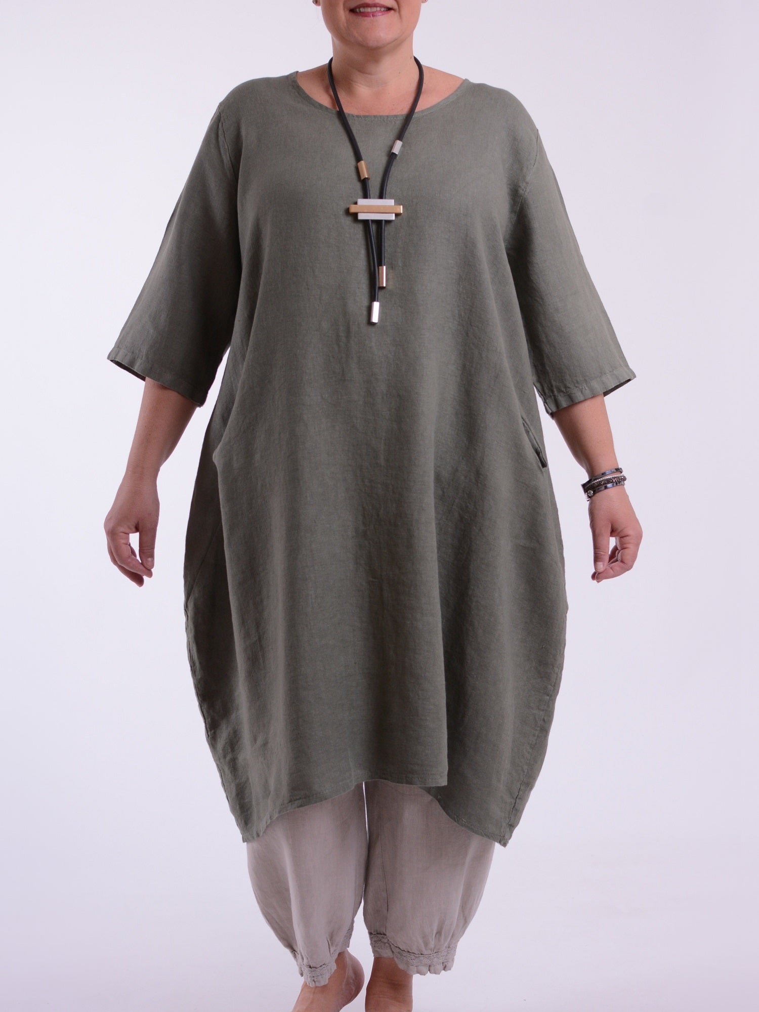 Lagenlook Basic Casual Tunic Dress - 9469 Linen, Dresses, Pure Plus Clothing, Lagenlook Clothing, Plus Size Fashion, Over 50 Fashion