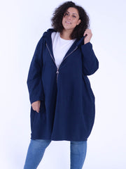 OCTAVIA - Long Cotton Hooded Zip up Jacket - 9821 - Pure Plus Clothing