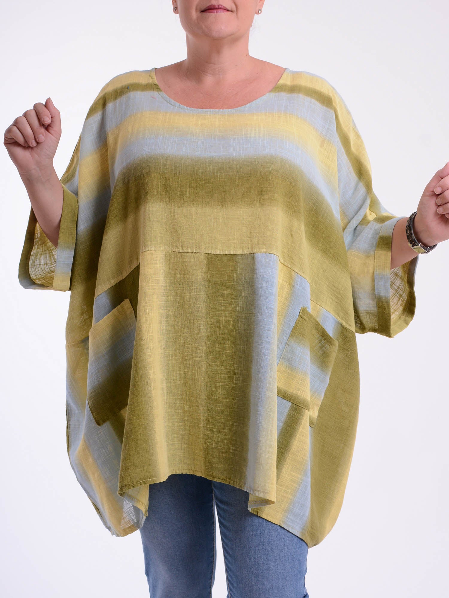 Lagenlook Oversized Cotton Striped Tunic -10077 STRIPE, Tops & Shirts, Pure Plus Clothing, Lagenlook Clothing, Plus Size Fashion, Over 50 Fashion