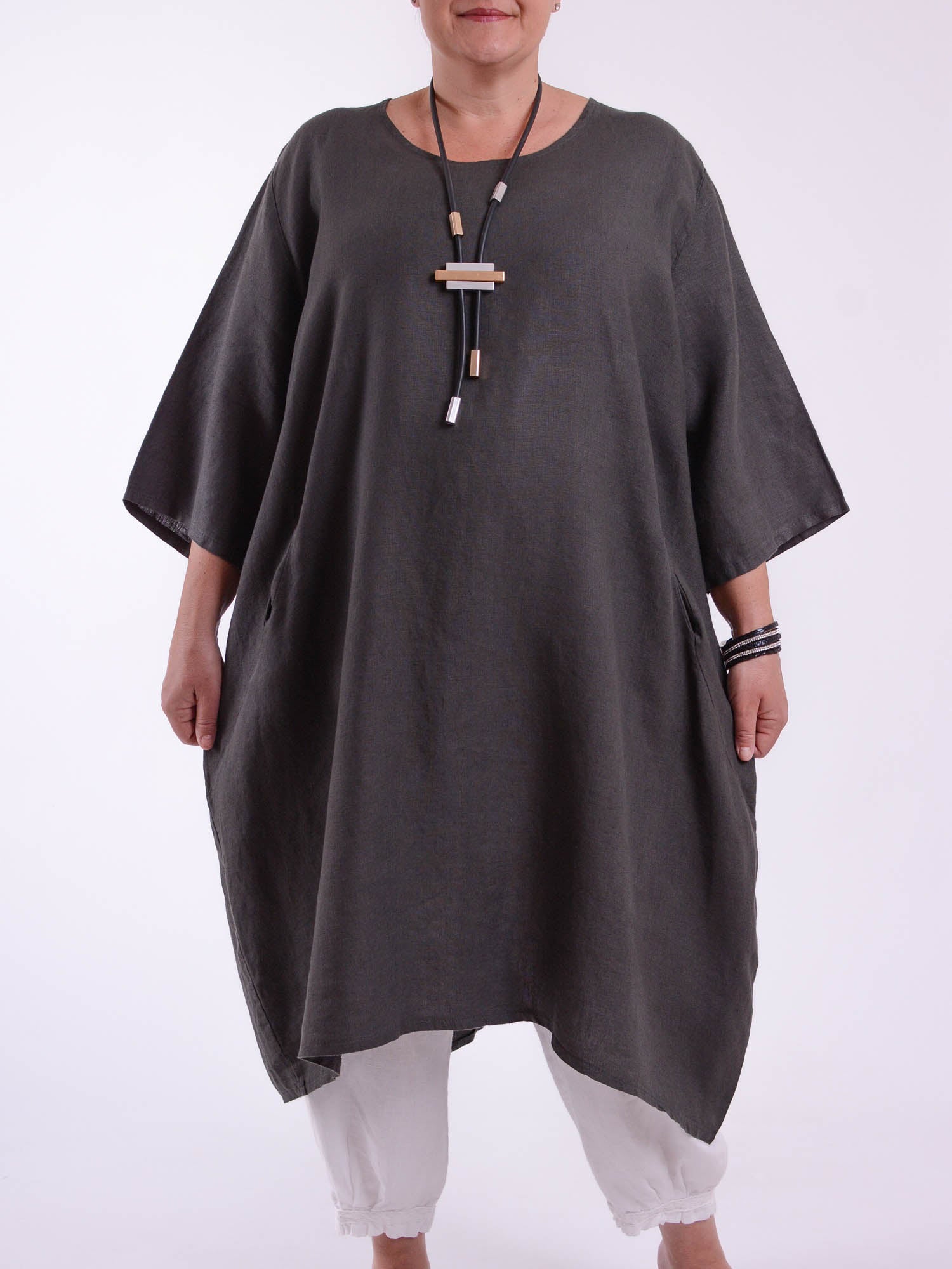 Lagenlook Basic Casual Tunic Dress - 9469 Linen, Dresses, Pure Plus Clothing, Lagenlook Clothing, Plus Size Fashion, Over 50 Fashion