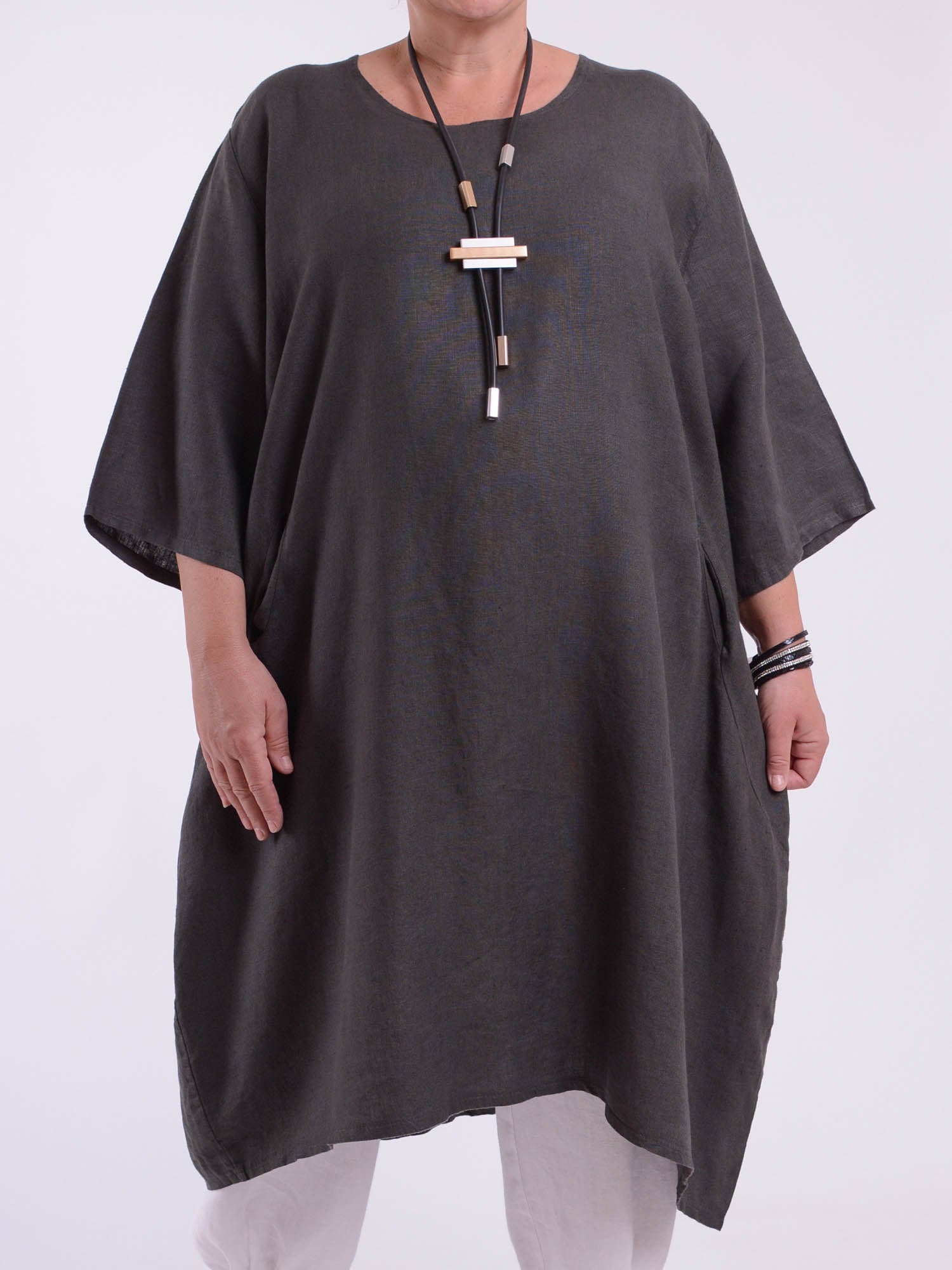 Lagenlook Basic Casual Tunic Dress - 9469 Linen, Dresses, Pure Plus Clothing, Lagenlook Clothing, Plus Size Fashion, Over 50 Fashion