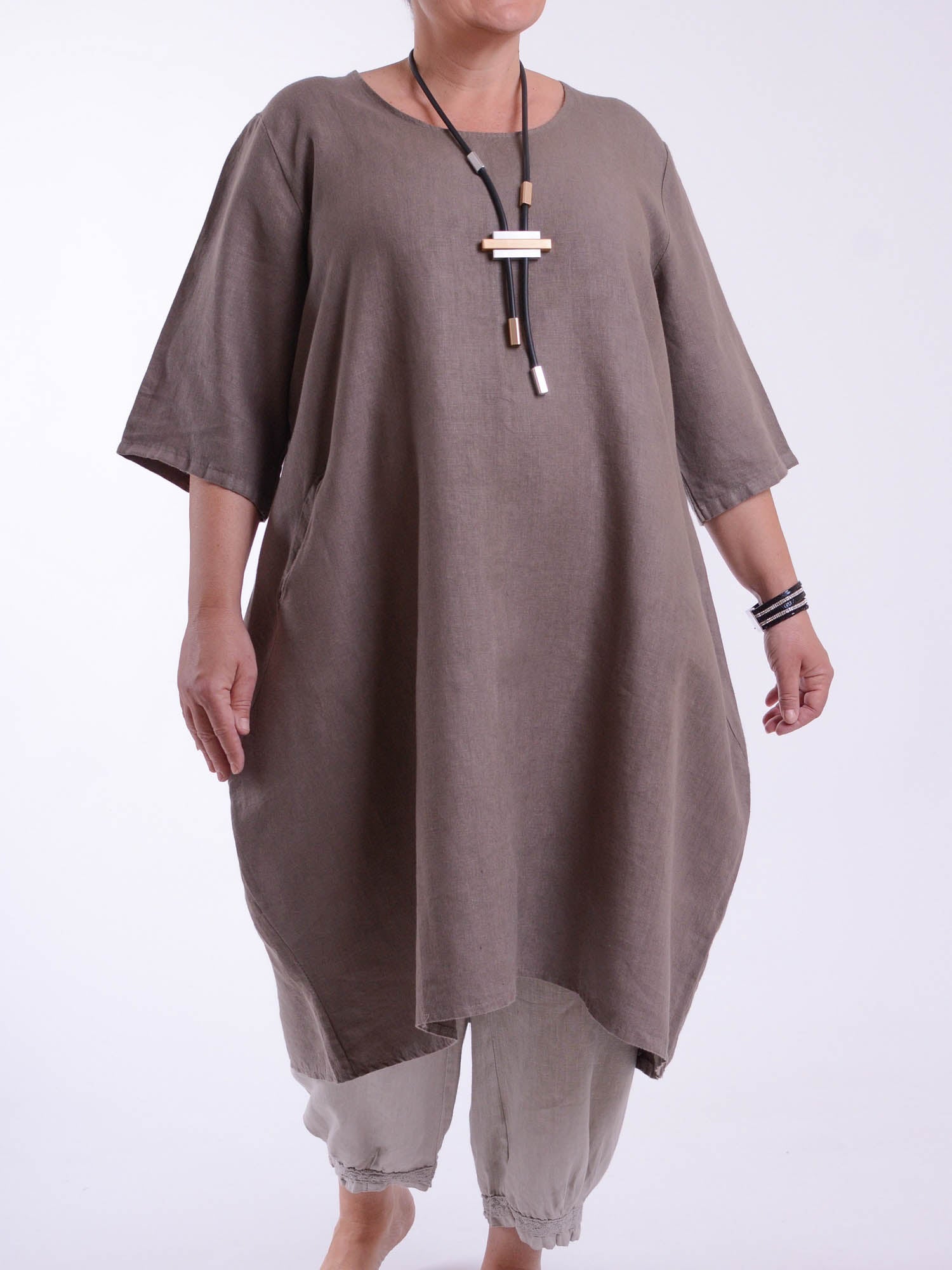 Lagenlook Basic Casual Tunic Dress - 9469 Linen, Dresses, Pure Plus Clothing, Lagenlook Clothing, Plus Size Fashion, Over 50 Fashion