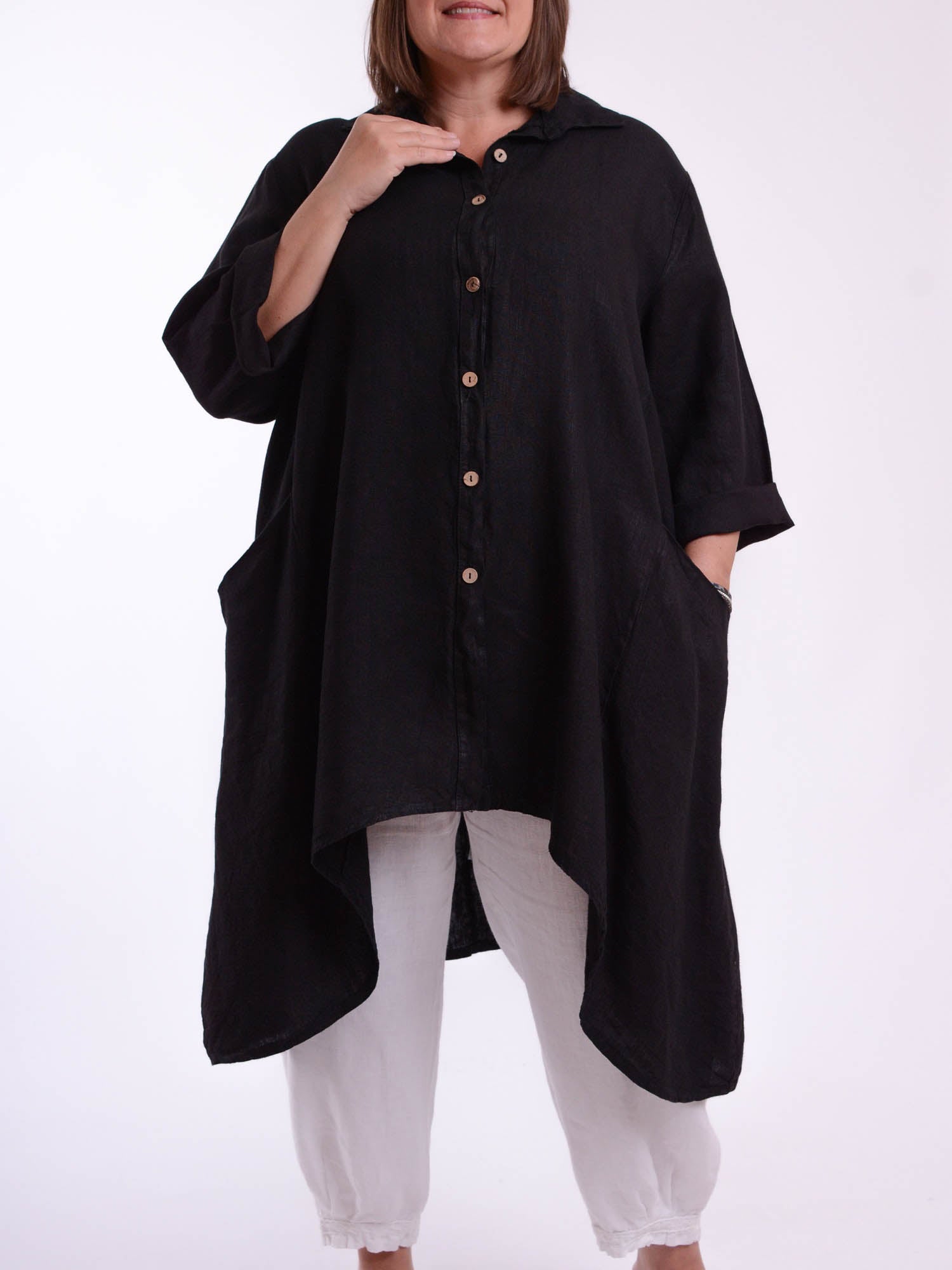 Plus Size Lagenlook Heavy Linen Shirt Dress - 9445, Tops & Shirts, Pure Plus Clothing, Lagenlook Clothing, Plus Size Fashion, Over 50 Fashion