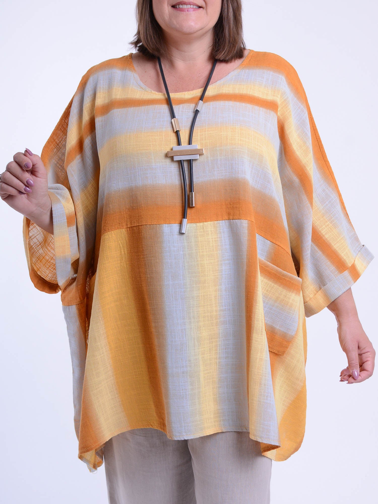 Lagenlook Oversized Cotton Striped Tunic -10077 STRIPE, Tops & Shirts, Pure Plus Clothing, Lagenlook Clothing, Plus Size Fashion, Over 50 Fashion